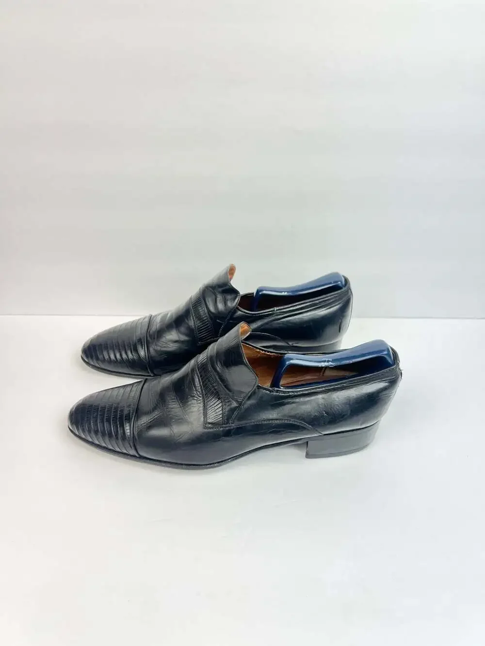 Vintage  Men's Black Lizard Embossed Leather Slip-On Dress Shoes Size 9.5M
